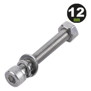 1 Tornillo Allen Milimétrico de Acero Inoxidable  M8-1.25 x 12/ Con 1 Tuerca, 1 Arandela de Presión y 1 Plana / Para Montajes de Módulos Foto Voltaicos .