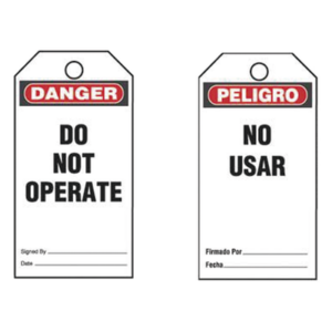 Paquete de 25 Etiquetas de Seguridad, Con Texto "Peligro, No Usar", de 76 x 146 mm, Color Negro Sobre Blanco