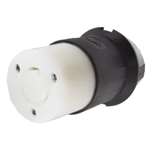 Conector Industrial con Bloqueo de Media Vuelta / 20 A 125 V CA / 2 Polos 3 Hilos / Nema L5-20R / Color Blanco y Negro.