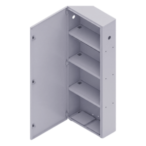 Gabinete para instalación de 4 Baterías , Fabricado en Lámina Galvanizada, Accesorios para poste (No incluidos)