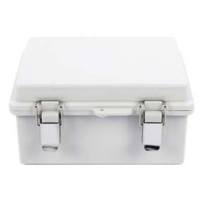 Gabinete de Plástico ABS, Uso en Intemperie IP66 (170 x 220 x 110 mm) Cierre por broche Inoxidable y Permite Cerrado con Candado y Llave (Perno 5mm) No Incluido
