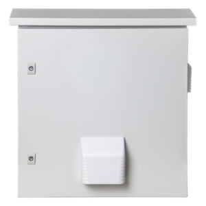 Gabinete Ventilado de Acero IP55 Uso en Exterior (593 x 609 x 399 mm) con Placa Trasera Interior Metálica y Compuerta Inferior Atornillable. Incluye Ventilador, Ventilas, filtros, Montaje Rack 19", Terminal de Tierra Física, Chapas y Ll