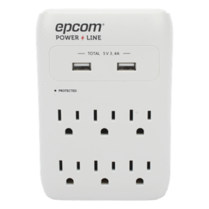 Multicontacto de Pared 110 Vca / Supresor de Picos 1080 Joules / 6 x Nema 5-15P / 2 x USB (5V @3.4A)