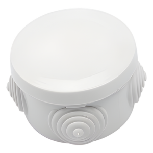 Caja Derivación-Conexión de Plástico Circular con 4 Glándulas de Goma (70 diámetro X 48 alto mm). Para Instalaciones Comerciales,  Residenciales e Industriales. Cerrado a Presión.