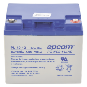 Batería 12 Vcc / 40 Ah / UL / Tecnología AGM-VRLA / Para uso en equipo electrónico Alarmas de intrusión / Incendio/ Control de acceso / Video Vigilancia / Terminales tipo M6 ( HEX ) / Cargador recomendado CHR-250.