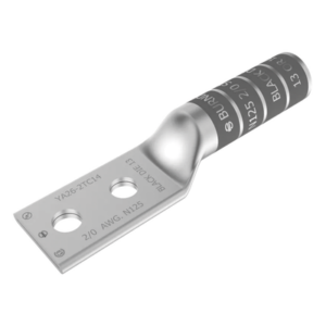 Zapata Terminal de Cobre Electrolítico/ Cañon Largo con 2 Perforaciones para Tornillos de 1/2" / Cable Calibre 2/0 / Espaciamiento entre orificios de 1 3/4".
