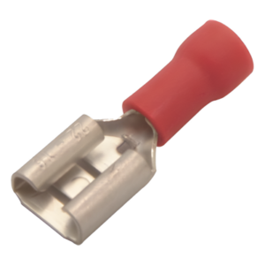 Terminal tipo hembra aislada 0.250 / 22 - 16 AWG / Rojo / Para baterías con teminal F1 / Paquete de 25 piezas.