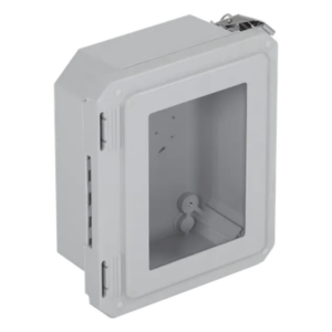 Caja Impermeable De Fibra De Vidrio, 8.77" (22.27cm) Alto x 6.77" (17.19cm) Ancho x 4.06" (10.31cm), Con Ventanilla, Listado UL/cUL, Hecho En EE.UU, Serie EnviroArmour®