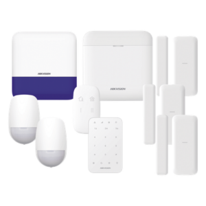(AX PRO) KIT de Alarma AX PRO / Incluye: 1 Hub con batería de respaldo/ 2 Sensores PIR / 3 Contactos Magnéticos mini / 1 Control Remoto / 1 Sirena Inalambrica Exterior /1 Teclado Inalámbrico / WiFi / Compatible con Hik-Connect P2P