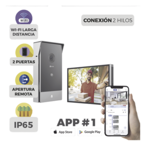 Videoportero IP Conexión a 2 Hilos / Con Monitor Wi-Fi para Interior / Frente de Calle  IP65 Uso En Exterior Debe Tener Protección / Cámara 3 Megapíxel / Llamada a la App / Apertura remota  / Apertura de 1 Puerta y un 1 Porton