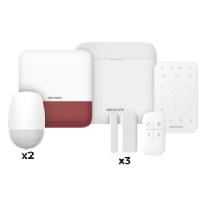 (AX PRO) KIT de Alarma AX PRO / Incluye: 1 Hub / 2 Sensores PIR / 3 Contactos Magnéticos mini / 1 Control Remoto / 1 Sirena Estrobo en color Rojo Inalámbrica Exterior /1 Teclado Inalámbrico / Wi-Fi / Compatible con Hik-Connect P2P