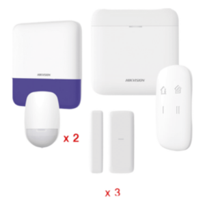 (AX PRO) KIT de Alarma AX PRO / Incluye: 1 Hub con batería de respaldo / 2 Sensores PIR / 3 Contactos Magnéticos mini / 1 Control Remoto / 1 Sirena Inalambrica Exterior  / WiFi / Compatible con Hik-Connect P2P