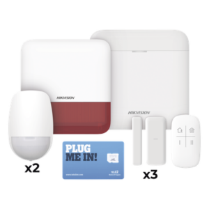 (AX PRO) KIT de Alarma AX PRO con GSM (3G/4G), Wi-Fi y Ethernet / Incluye: 1 Hub  con batería de respaldo / 2 Sensores PIR / 3 Contactos Magnéticos Slim / 1 Control Remoto / 1 Sirena Roja Inalambrica Exterior