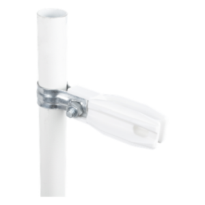 Aislador de Paso o Esquina Blanco con Abrazadera / 1 Pulgada (25 mm) / Resina Virgen 100% / Anti-Arqueo / Acero Galvanizado / Poste Cerco Eléctrico