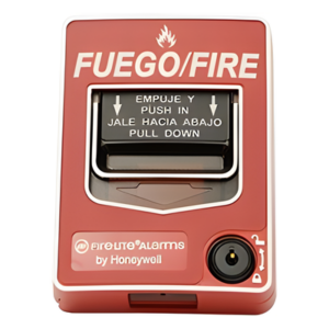 Estación manual de doble acción contra incendio, convencional, rotulado bilingüe FIRE/FUEGO y reset con llave