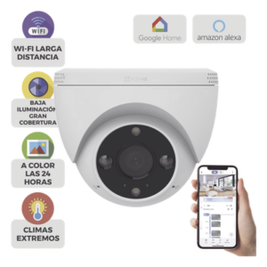 Domo IP 3 Megapíxel (2K) / Wi-Fi / Sirena y Estrobo /Audio de Dos Vías / Detección Humana y Vehiculo / Notificación Push / Audios Personalizables / Ranura Para Memoria hasta 512GB / Uso en Exterior IP67