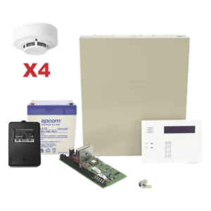 Kit de panel de control antirrobo VISTA-48LA con teclado-receptor inalámbrico 6160RF, gabinete, batería, transformador y 4 detectores de humo