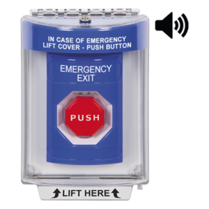 Botón De Salida De Emergencia Con Bocina De Advertencia Integrada, Interior/Exterior, Texto En Ingles, Tapa Protectora De Policarbonato Súper Resistente, Neumático
