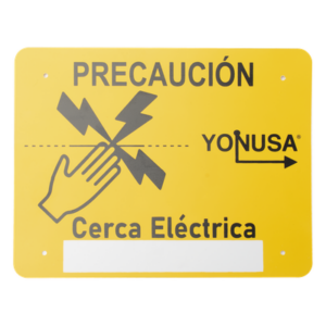 Letrero de PRECAUCION para cercas electrificadas (21.8 x 17 cm) / Estireno Serigrafiado 2 Tintas / Protección UV / 4 Perforaciones