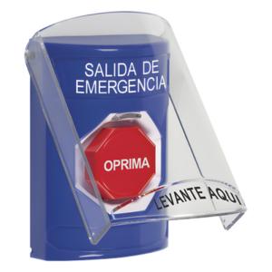 Botón de Salida de Emergencia, Texto en Español, Tapa Protectora de Policarbonato Súper Resistente, Restablecimiento con Llave