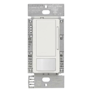 Atenuador 0-10 V con sensor de presencia Maestro para balastros electrónicos y drivers LED, 120-277 V, 8 A, tecnología XCT, unipolar o 3 vías, color blanco