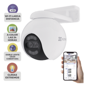 Cámara PT / Wi-Fi / Lente Dual / Panorámica 360° / Resolución 4K / Visión Nocturna ColorFULL / IA Detección de Humanos y Vehiculos / Alarma con Sirena y Luz / IP65
