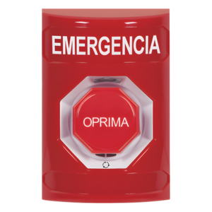 Botón de Emergencia, Texto en Español, Color Rojo, Acción Mantenida, Girar para Restablecer y LED Multicolor