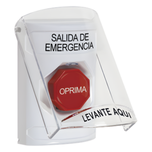 Botón de Emergencia, Texto en Español, Tapa Protectora de Policarbonato Súper Resistente, Restablecimiento con Llave
