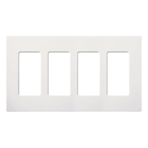 Placa de pared de 4 espacios sin tornillos, acabado satinado color Snow, para atenuadores e interruptores Maestro, Diva, Skylark y controles Pico