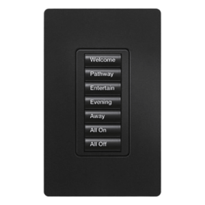 Teclado de pared seeTouch de 7 botones retroiluminados para control de escenas de luces y cortinas en sistema RadioRA 2, color Midnight satinado