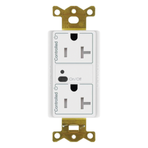 Receptáculo inalámbrico de 20 A tipo split con un contacto controlado y uno de alimentación continua, tecnología Clear Connect, para sistema Vive de Lutron, color blanco