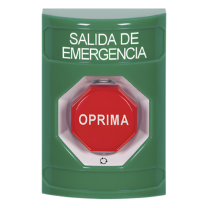 Botón de Salida de Emergencia , Texto en Español,  Acción Mantenida, Girar para Restablecer, LED de iluminación