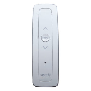 Control remoto 1 canal para motores de persiana Somfy con señal inalámbrica, instrucciones: sube, baja y detener, con posición favorita programada.