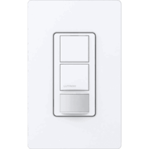 Apagador doble con sensor de ocupación Maestro para dos circuitos independientes, 6 A de iluminación por circuito a 120-277 V y ventilador a 120 V, unipolar, blanco