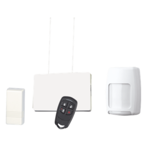 Kit inalámbrico con receptor, contactos magnéticos, detector de movimiento PIR y control remoto de 4 botones para panel de alarma Honeywell serie Vista