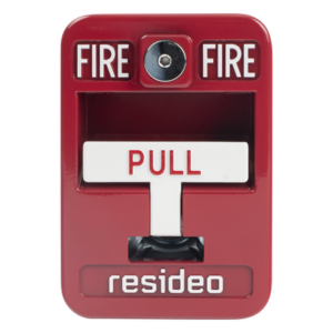 Estación manual de jalón contra incendio de acción simple, reset con llave Allen, cumple ADA, carcasa de aluminio fundido
