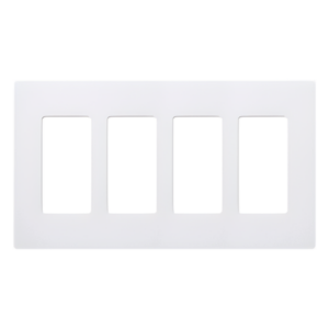 Placa de pared Claro de 4 espacios, acabado brillante color blanco, sin tornillos visibles, para atenuadores, apagadores y controles Pico de Lutron