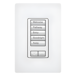 Teclado de pared seeTouch de 5 botones con subir/bajar para control de luces y cortinas en sistemas RadioRA 2, 120 V, retroiluminado, color blanco