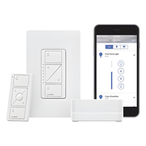 Kit de inicio Caseta Wireless con hub Smart Bridge Pro, atenuador de pared de 120 V, control remoto Pico y placa Claro, compatible con Apple HomeKit, Alexa y Google Assistant