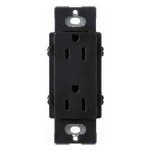 Tomacorriente dúplex de 15 A y 125 V, color negro brillante, familia Claro, apertura estilo Designer para placas de pared Lutron sin tornillos (placa se vende por separado)