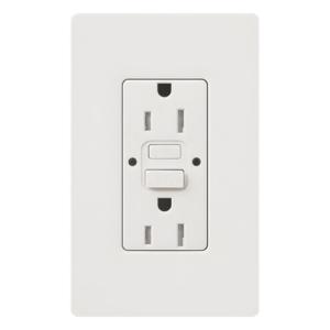 Tomacorriente dúplex GFCI autocomprobable de 15 A y 125 V, resistente a manipulaciones, con indicadores LED de estado y cara estilo decorador, color blanco