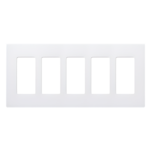 Placa de pared Claro de 5 espacios sin tornillos visibles, color blanco brillante, para atenuadores, apagadores y controles Pico Lutron