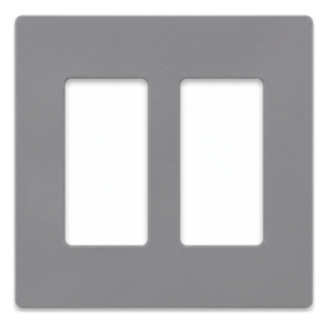 Placa de pared Claro de 2 espacios sin tornillos visibles, para atenuadores, apagadores y controles Lutron con apertura tipo Designer, acabado brillante color gris