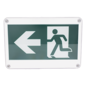 Letrero EXTERIOR de Señalización salida "Hombre Corriendo"/ Alto brillo / Uso en pared, lateral o techo / Batería de Respaldo Incluida con hasta 120 minutos de duración