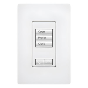 Teclado de pared seeTouch de 3 botones con subir/bajar para control de luces y cortinas en sistemas RadioRA 2, 120 V, retroiluminado, color blanco
