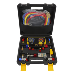 Manómetro de 4 vías con Accesorios para Gas refrigerante  R410A/ R32/ R134A/R22