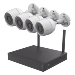 Kit de cámaras Wi-Fi / Incluye 1 NVR 4 canales / 4 Cámaras Bala 2 Megapixel / Para Uso en Exterior IP67 / Vision Nocturna a Color