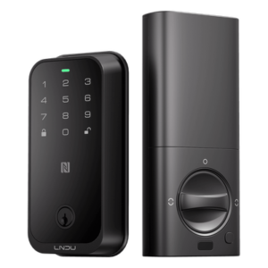 Cerradura Inteligente con Huella Digital LNDU HK01W / WiFi Integrado / Compatible Apple HomeKit / Teclado Táctil / 8 Baterías AA / Escaneo iPhone-Apple Watch-Fob / Bloqueo Manual y Automático / Exterior IP54