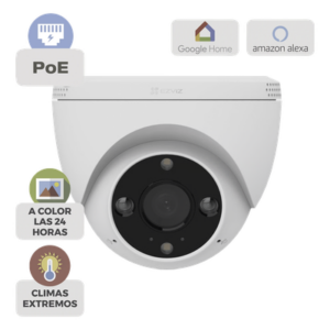 Cámara IP Domo PoE / Resolución 2K 3 Megapixel / Visión Nocturna a Color 30 m / Lente 2.8 mm 106° / Detección IA Humano/Vehículo / Audio Bidireccional / Defensa Activa con Luz y Sirena / IP67