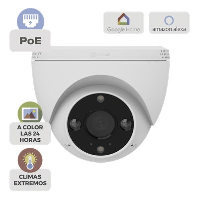 Cámara IP Domo PoE / Resolución 2K 3 Megapixel / Visión Nocturna a Color 30 m / Lente 2.8 mm 106° / Detección IA Humano/Vehículo / Audio Bidireccional / Defensa Activa con Luz y Sirena / IP67